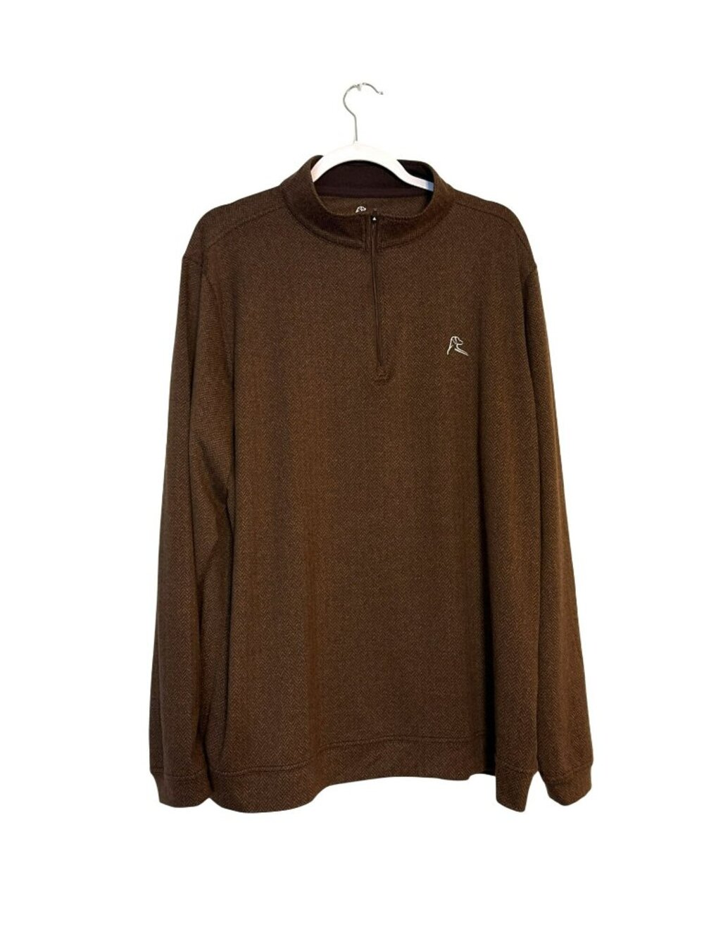 Rhoback Brown Herringbone Jacquard Quarter-Zip Pullover Size XL